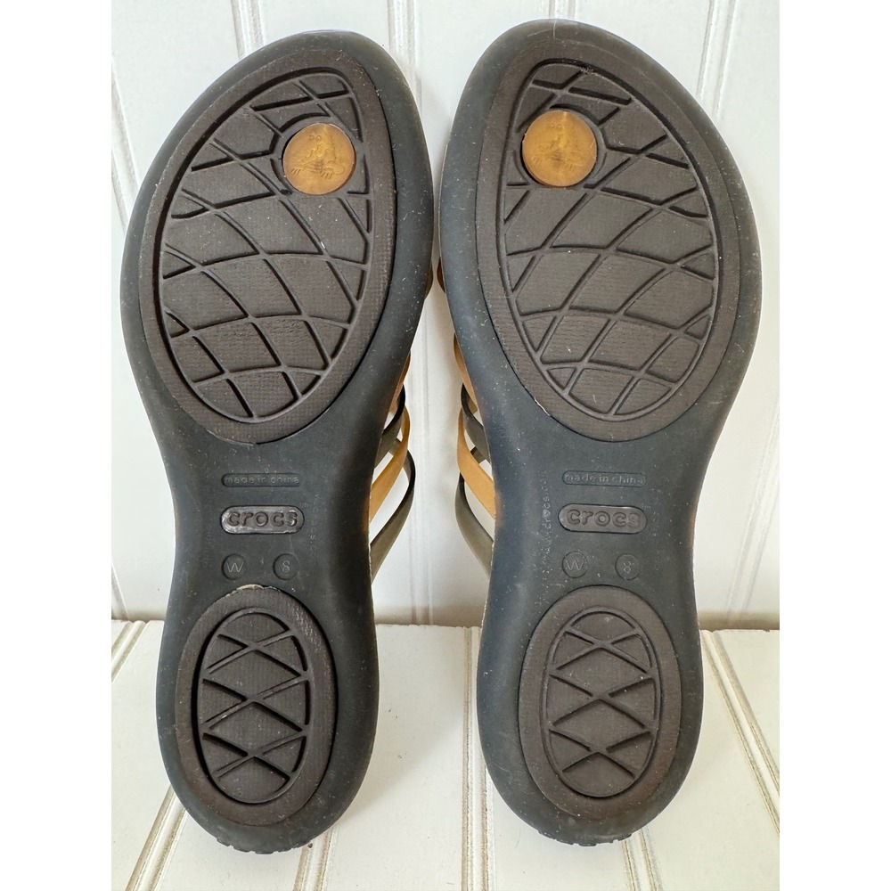 Crocs Hurache Strappy Flip Sandals Womens W8 Brown Bronze Lightweight Jelly - Picture 9 of 12
